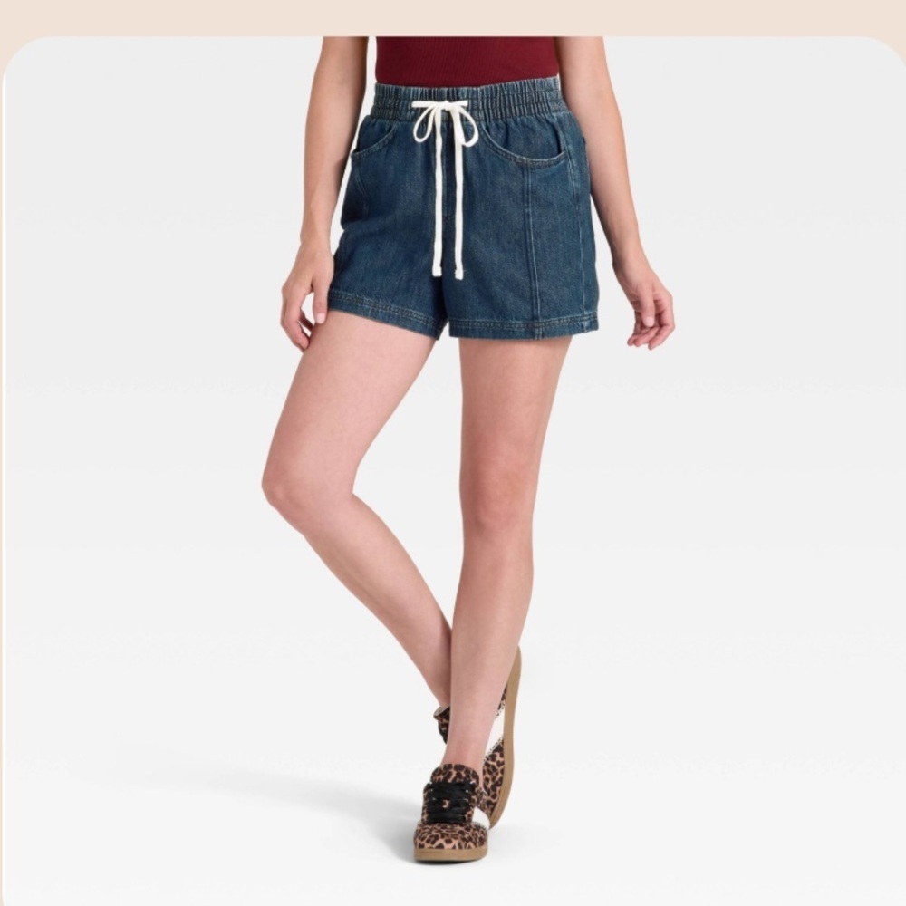 Women's High-Rise Drawstring Denim Beach Shorts - Universal Thread™ Dark Wash